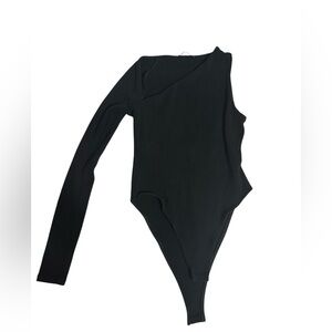 Zara Black Asymmetrical One Shoulder Long Sleeve Bodysuit Medium
